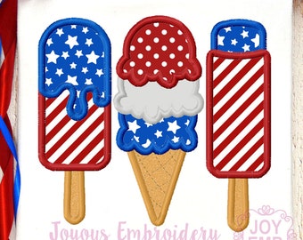 4th of July Popsicle Applique Embroidery Design,4th of July Ice cream Applique,Red White Blue Summer Machine Embroidery File