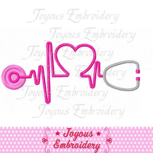 Nurse Heartbeat Embroidery Design, Stethoscope Heart Applique, Medical Nurse Embroidery File, Healthcare Machine Embroidery Design