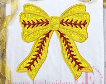 Softball Side Bow Embroidery Design: Applique Machine Embroidery Files