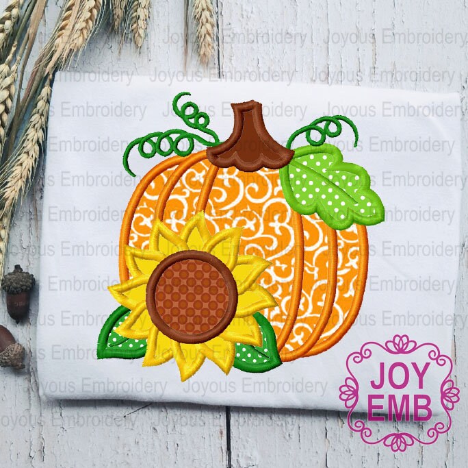 Instant Download Thanksgiving Pumpkin Sunflower Applique Machine Embr…