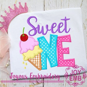 Ice Cream Sweet ONE Applique Machine Embroidery Design,Ice Cream Applique,First Birthday applique,Baby Birthday Embroidery design NO:2925