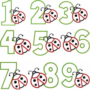 Ladybug Numbers Embroidery Design-1-9 Cute Insect Applique Embroidery, Embroidery for Kids Birthday Outfits, Baby Girl Machine Embroidery