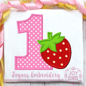 Birthday Strawberry Embroidery Design-Strawberry Number 1 Applique Embroidery-First Birthday Embroidery Design,Sweet One Embroidery file
