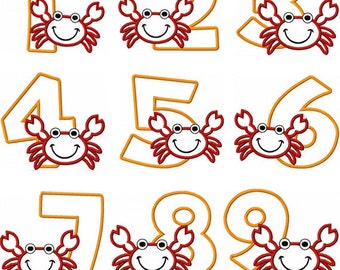 Crab Numbers 1-9 Applique Embroidery Design, Beach Birthday Number Set, Ocean Theme Embroidery File, Instant Download