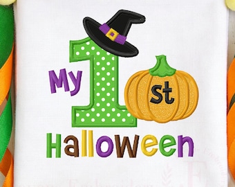My First Halloween Embroidery Design,1st Halloween Applique Embroidery File, Cute PumpkinHalloween Shirt Machine Embroidery