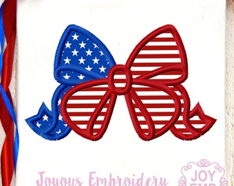 4th Of July Bow Embroidery Design,Flag Bow Applique Embroidery,Patriotic Shirt Embroidery File,Red White Blue Machine Embroidery Design