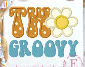 Two Groovy Embroidery,Second birthday Embroidery,Retro Baby Birthday,Daisy Embroidery Design,Machine Embroidery Design,Embroidery File