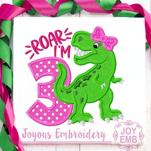Rex Applique,Birthday Rex,Birthday Girl Applique,Dinasour Embroidery,Third Birthday,Rex Embroidery,Number Applique,Machine Embroidery Design