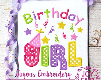 Birthday Girl Embroidery Design-Birthday Applique Embroidery Design-Birthday Girl Applique-Girls Shirt Machine Embroidery File