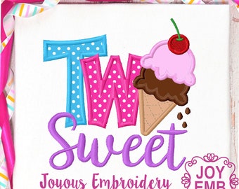 Sweet Birthday Applique,Two birthday Ice Cream applique,Two Sweet applique machine embroidery design,Instant download file NO:3009