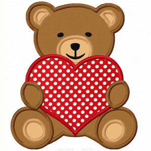 Diseño de bordado a máquina con apliques de osito de peluche de descarga instantánea, aplique de osito de peluche, diseño de aplique de corazón de osito N.º 1366