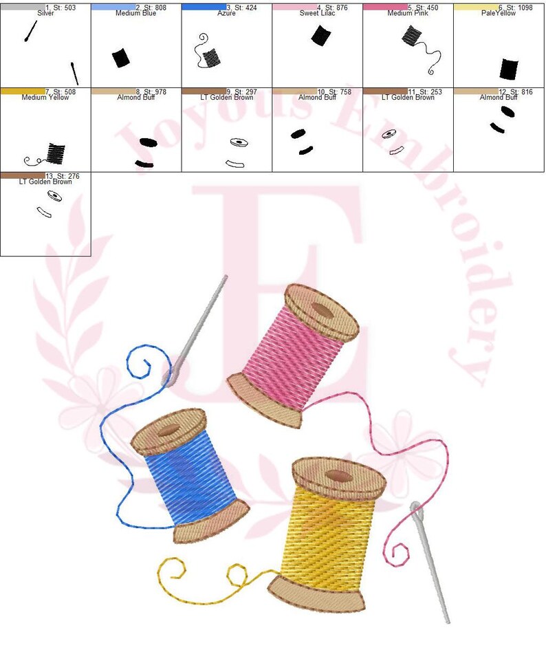 Sewing Bundle Embroidery Design, Spools Scissors Pins Buttons ...