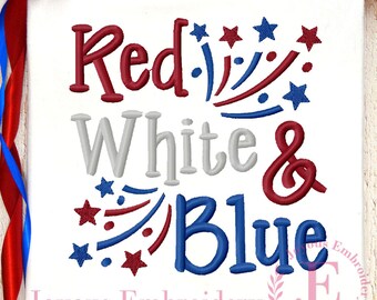Motif de broderie rouge, blanc et bleu,Broderie du 4 juillet,Broderie feux d'artifice,Motif de broderie machine