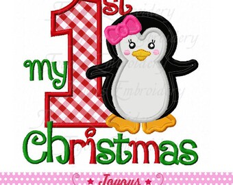 Instant Download My 1st Christmas with Penguin Applique Embroidery Design NO:2065