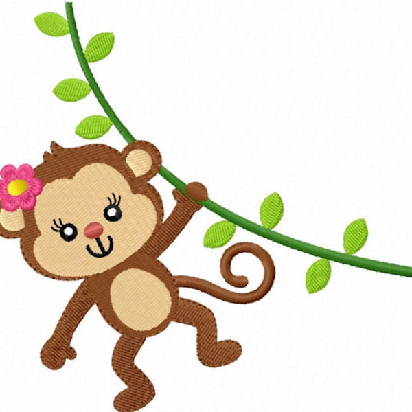 Instant Download Girl Monkey  Filled Stitches Machine Embroidery Design NO:1283