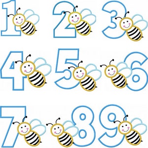Instant Download Bee Numbers 1-9 Applique Machine Embroidery Design NO:1274 image 2