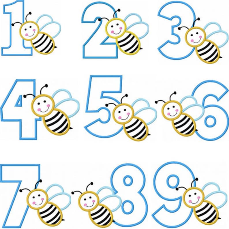 Instant Download Bee Numbers 1-9 Applique Machine Embroidery Design NO:1274 image 2