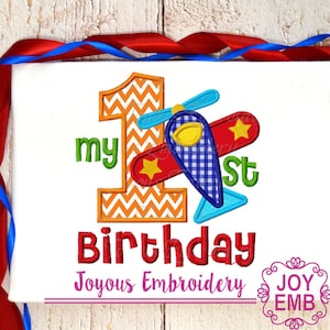 Instant Download 1st Birthday With Airplane Applique Machine Embroidery Design NO:1898