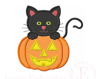 Halloween Cat Embroidery Design,Cat Pumkin Applique Embroidery,Cute Halloween Machine Embroidery Instant Download