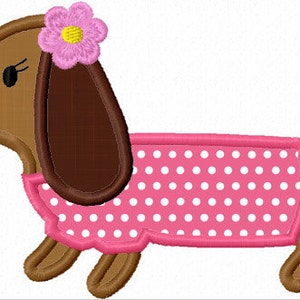 Dachshund Dog Applique Machine Embroidery Design,Girl Dachshund applique design, Girls Embroidery design NO:1152