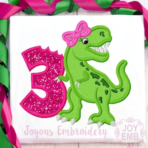 Rex Number 3 Applique,Birthday Rex,Birthday girl Applique,Third Birthday,Rex Embroidery,Machine Embroidery Design