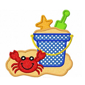 Beach Bucket Applique Machine Embroidery Design,Crab applique,Beach embroidery,summer applique design NO:1314
