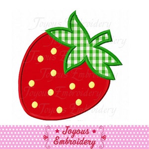 May include: Red and green embroidered strawberry applique with a gingham pattern on the leaves.