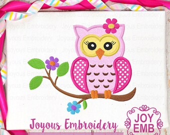 Owl Applique Embroidery Design,Girl Owl Machine Embroidery File,Spring Embroidery Instant download