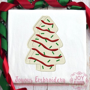 Ricamo con applicazione di torta Debbie, file per ricamo con torta albero di Natale Debbie, disegno per ricamo a macchina con albero di Natale
