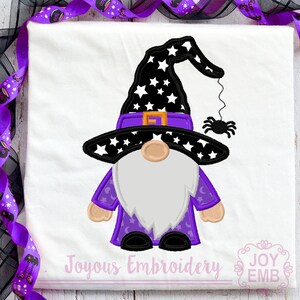 Diseño de bordado de apliques de gnomo de Halloween, archivo de bordado de máquina de Halloween