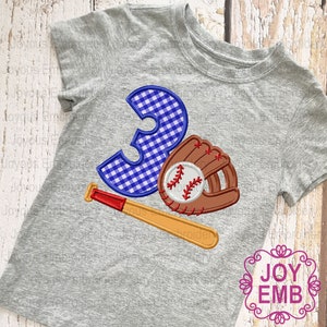 Instant Download Birthday Baseball Number 3 Applique Machine Embroidery Design NO:2581