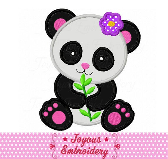 Panda embroidery Flower panda girl face Machine Embroidery Applique Design AN0190