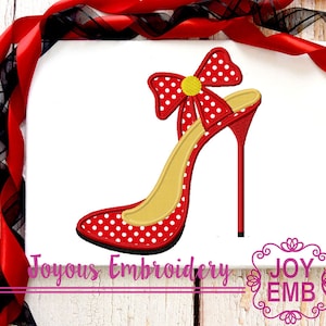 High Heel Applique Embroidery Design-Chic Stiletto Shoe Embroidery File-High heel with Bow embroidery File-Machine Embroidery Design