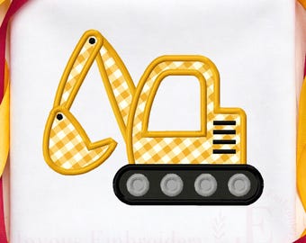 Excavator Applique Embroidery Design, Construction Truck Digger Machine Embroidery File (Instant Download)