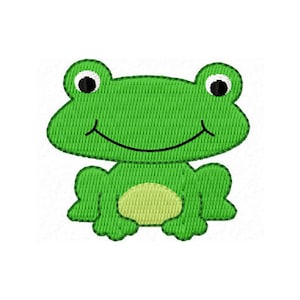 May include: A green cartoon frog with a big smile and black eyes. The frog is sitting with its legs crossed.