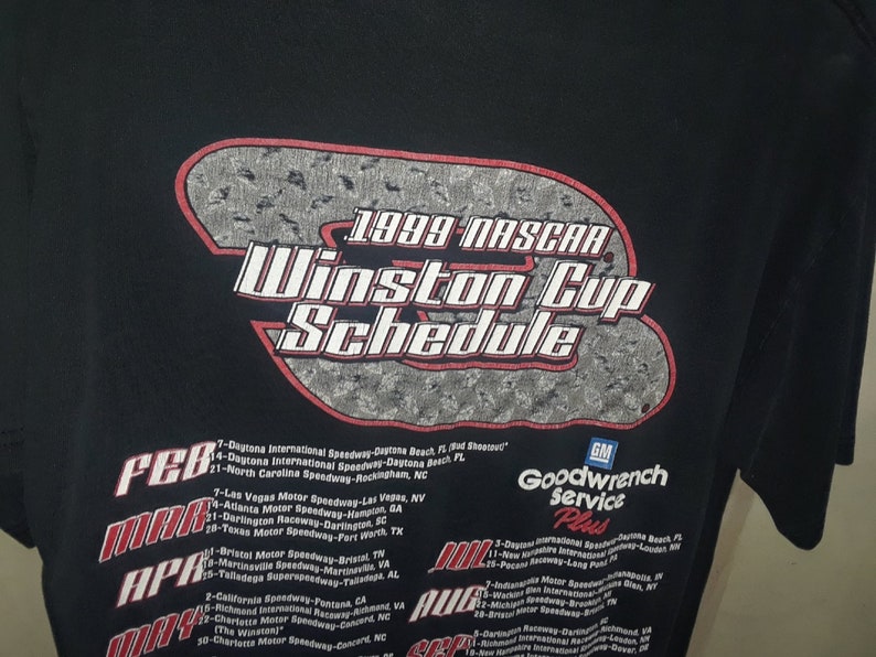 Shirt From 1999 NASCAR #3 Dale Earnhardt1999 Winston Cup Schedule Graphic Shirt By Chase Authentics Adult Medium.