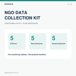 KoboToolbox NGO-datainsamlingskit | 5 XLSForms + Excel-instrumentpaneler | MEAL-mallar Fr/En