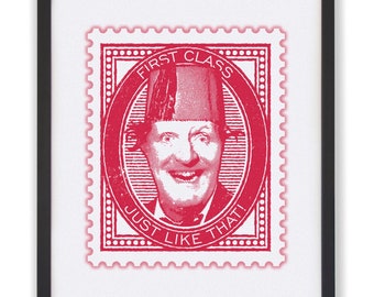 Tommy Cooper Print, Just Like That Art Print, Tommy Cooper Stamp Print, TV Quote Art, Granddad present, Dad Gift