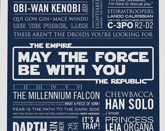 Star Wars Print, THE FORCE - Typographic Poster Film print. Sci-Fi Gift
