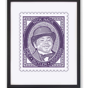 James Bond Print, Bond Villain Poster, "Nick Nack" James Bond Stamp Print, Henchman Art, 007 Villain, 007 gift
