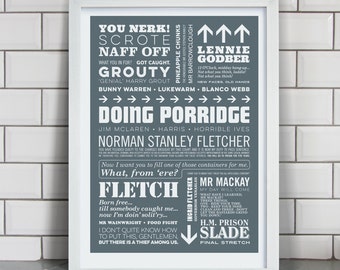 Porridge TV Print, Typographic Print, Porridge Poster, Prison Print, TV Sitcom, Nostalgic Poster, 1970s TV, Dad present, Granddad print