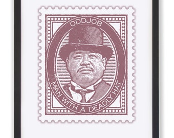 Oddjob Art Print: James Bond Villain Poster, Dark Coral Stamp