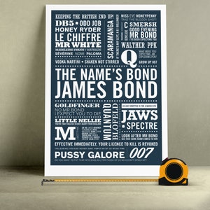 UPDATED James Bond Print now includes No Time To Die, James Bond Print, Typographic Print, 007 Print. A2 (420 x 594mm)