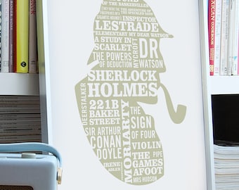 Sherlock Holmes Typographic Print, ELEMENTARY Poster, Sherlock Art. Sherlock Gift
