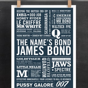 UPDATED James Bond Print now includes No Time To Die, James Bond Print, Typographic Print, 007 Print. image 2
