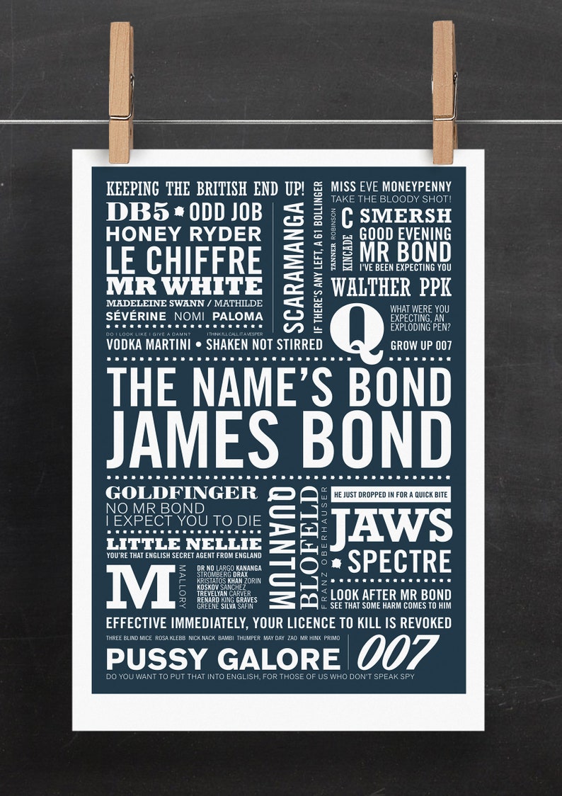 UPDATED James Bond Print now includes No Time To Die, James Bond Print, Typographic Print, 007 Print. image 2