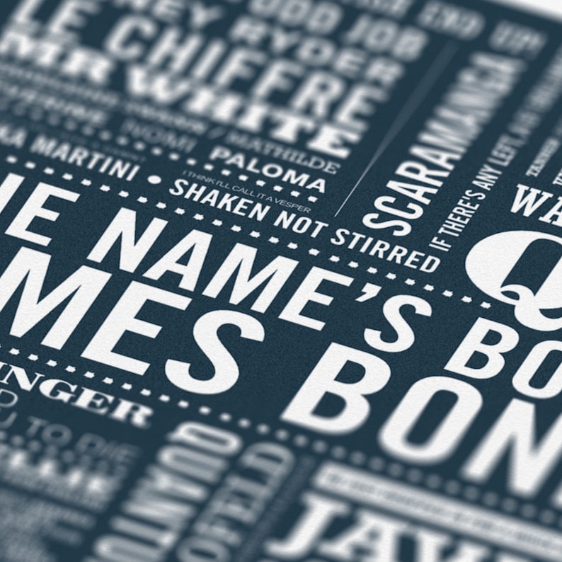 UPDATED James Bond Print now includes No Time To Die, James Bond Print, Typographic Print, 007 Print. image 3