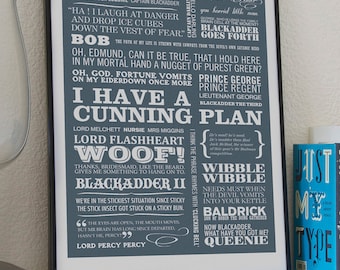 Blackadder Typographic Print, TV Quote Print, Blackadder Poster, Cunning Plan Print, Blackadder Art, Comedy Print, Friend Gift