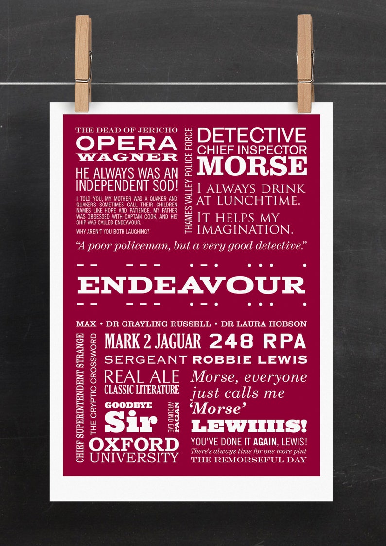 Inspector Morse Print Typographic Print ENDEAVOUR Poster Etsy