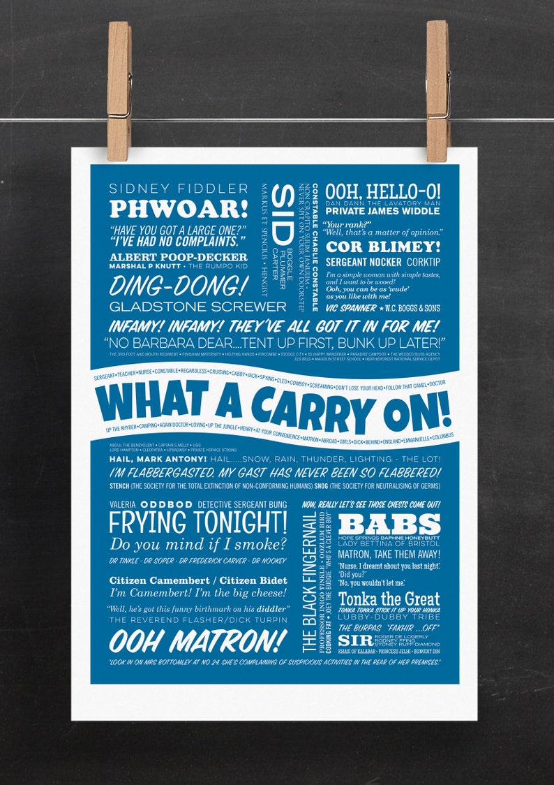 Carry On Print Nostalgic Print, Retro Poster Film Quote Print What A Carry On! Typographic Print